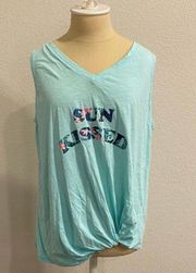 Blue “Sun Kissed” V-Neck Tank Top