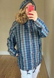 Tommy Hilfiger plaid shell jacket hooded women's snowboarding performance small