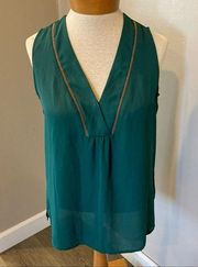 Ivanka Trump Green Sheer Embellished Polyester Tank Top Women’s Size Small