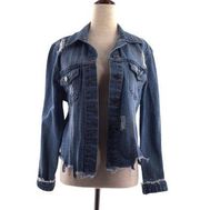 Love tree denim distressed cropped frayed jacket