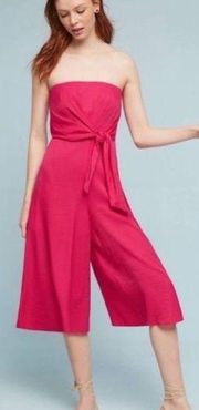 Anthropologie MAEVE Brin Jumpsuit Wide Leg Cropped Strapless Deep Pink US 4