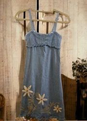 Winter garden chemise by Anthropologie blue embroidered dress spaghetti straps S