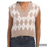 William Rast argyle diamond v neck cropped knit sweater vest XS NWT