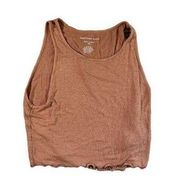 American Eagle Womens  ribbed Brown Cropped Notch Neck Tank Top Size M