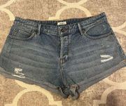 Roxy the biker cut off denim jean shorts size 30 patch pocket