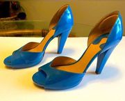 Chloe retro pinup Cuban heel peep toe pumps in Azure blue size 37.5 or 7 - 7.5