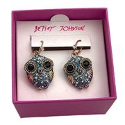 Betsey Johnson Owl Dangle Earrings Gold Blue