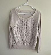 Dr Halogen Crewneck Pullover Sweater Beige Cream light Gray long sleeve Size sm