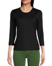 J. McLaughlin Black Signature Catalina Cloth Knit Crew Neck 3/4 Sleeve Tee Shirt