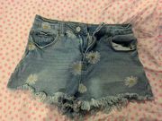 daisy print jean shorts