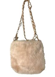 Pink faux fur chain strap crossbody bag