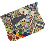 Anthropologie Tylie Malibu Prana Clutch Purse Multicolor Envelope Embroidereod