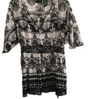 Apostrophe Black and White sheer print Blouse Size Large New with tags