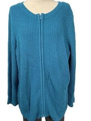 Woman Within Sweater Cardigan Zip Up Blue Size Large Long Sleeve