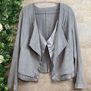 Lysse Faux Suede Metallic Draped Layered Open Jacket Gray Silver Size Small