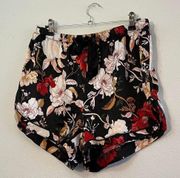 Black Floral Print Silky Lingerie Shorts