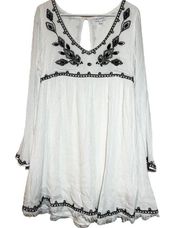 Shyanne Floral Embroidery Boho Mini Dress Flowy Deep V Country White S