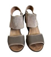 Toms Majorca Cutout Sandal Stacked Block Heel Women's size 9 Taupe Grey Suede