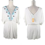 Kona Sol Coverup M White Turquoise V-Neck New