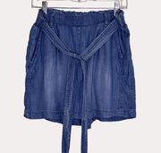 Knox Rose Paperbag Waist Chambray Shorts Blue L bv