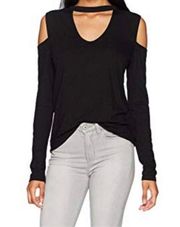 Pam & Gela Black Mock Choker Cold Shoulder Top