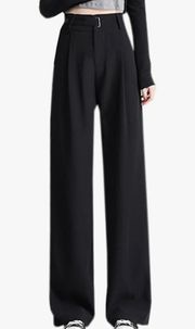 Women’s Half Elastic Waist Straight Leg Trousers Office Dress Pants