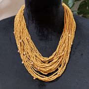 Time & Tru Womens Yellow Seed Bead Multi Strand Collar Necklace w/ Lobster Clasp