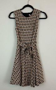 Hutch | Brown and Gold Geometric Print Tie Waist A-Line Dress Size XS