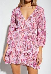 Melissa Odabash Tabitha white pink paisley true wrap dress size small