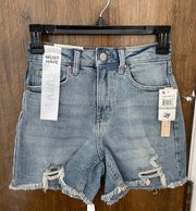 NWT  Distressed Light Blue Mom Relaxed High Rise Shorts, size 0