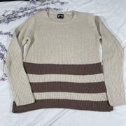 NEW  [ Medium ] Ribbed Knit Striped Sweater in Cream/Brown