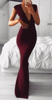 HOUSE OF CB 'Alissa' Plum Plunge Neck Bandage Maxi Dress burgundy red Size L