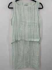 J.Jill Pure Jill 100% Linen Green Blue Striped Sleeveless Dress Size Small