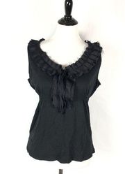 Isabella Rodriguez Ruffle Pleated Blouse Black Sleeveless Top Women Size L P