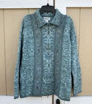 Pendleton Merino Wool Zip Collared Sweater Women’s Size Medium Paisley Beaded