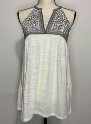 THML XS Sleeveless Sheer White Halter Tank Top Embroidered