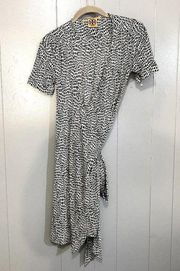 Gray Printed Ivette 100% Silk Jersey Short Sleeve Wrap Dress XS