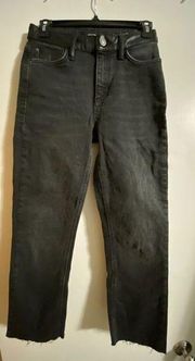 Guess 1981 Faux Leather Accent Detail Black Straight Leg Jeans Women's Sz 25