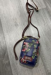 Sakroots Crossbody Bag Zip Floral/Birds Wallet Phone Case Fits 3"x5" Phone