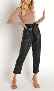 Commando Belted Paperbag Waist Cropped Faux Leather Pants Black Medium