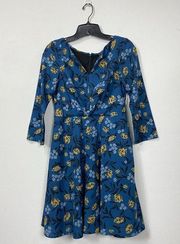 Eshakti Womens Dress Small 4 Blue Floral Vine Print Party Fun Church Casual