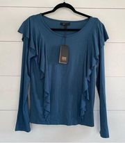 Frye Blue Orient Ruffle Longsleeve Top