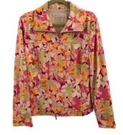 Vintage Vibrant Floral Zip Up Fully Lined Light Jacket Size 14