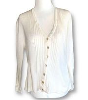 Vintage Worthington Cardigan Sweater Cream Ribbed Knit V-neck Long Sleeve