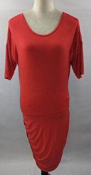 Athleta Solstice Dress Coral Red Sz XS Drop Shoulder Short Sleeve Round Neck