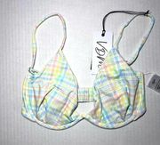 VDM The Label Heidi Pastel Plaid Underwire Bikini Top S+ NWT