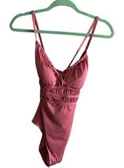 Kona Sol NEW Mauve Medium Coverage one piece swimsuit, ties, embellished Large