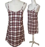 Urban Outfitters Renewal Dress Mini Plaid Upcycled Vintage Fabric White Red Preppy,  Small