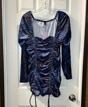 Wild Fable NWT  Blue/Purple Marbled Velvet Ruched Mini Dress size XXL