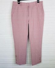 Rebecca Taylor Rose Pink Plaid Trouser Pants NEW Size 10 Button Leg Textured